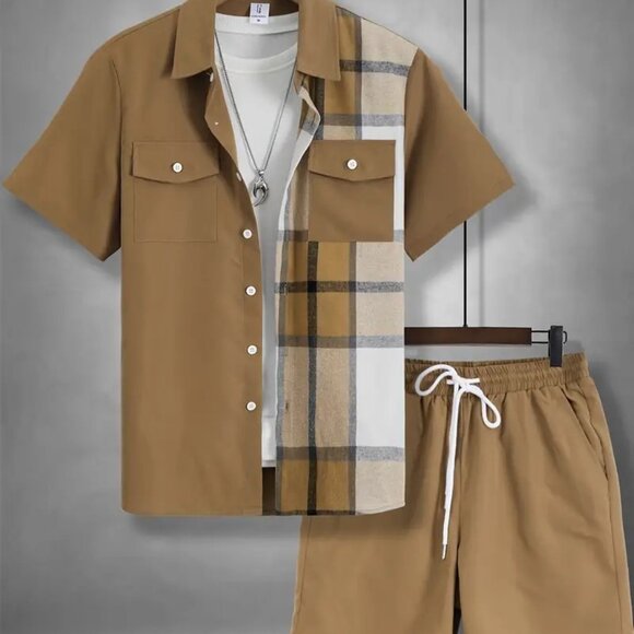 Men’s 2-Piece Casual Shirt & Shorts Set - Picture 1 of 6